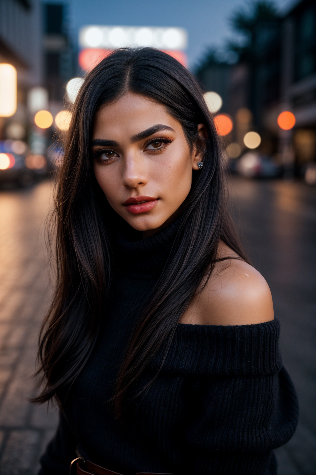 [number]-3709937826-photo of (EPHud43lmuft1_0.99), closeup portrait, perfect hair, (modern photo, Off-the-shoulder Aran sweater with leather legging.png